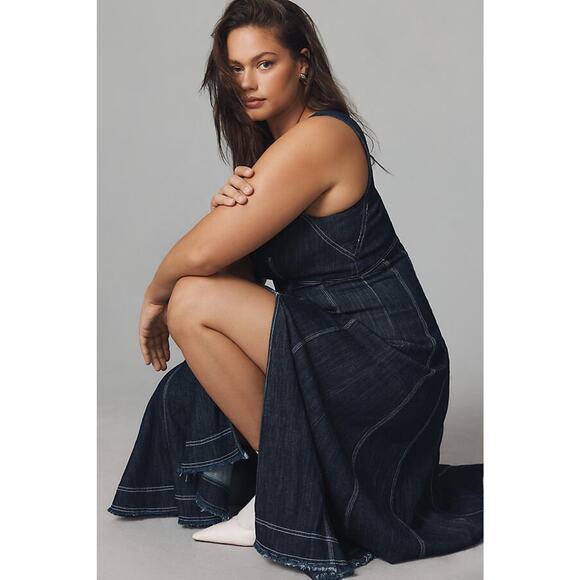 Anthropologie x Pilcro Seamed V-Neck Denim Dress Women's Anthro Plus Size 26W 26 - Picture 7 of 16